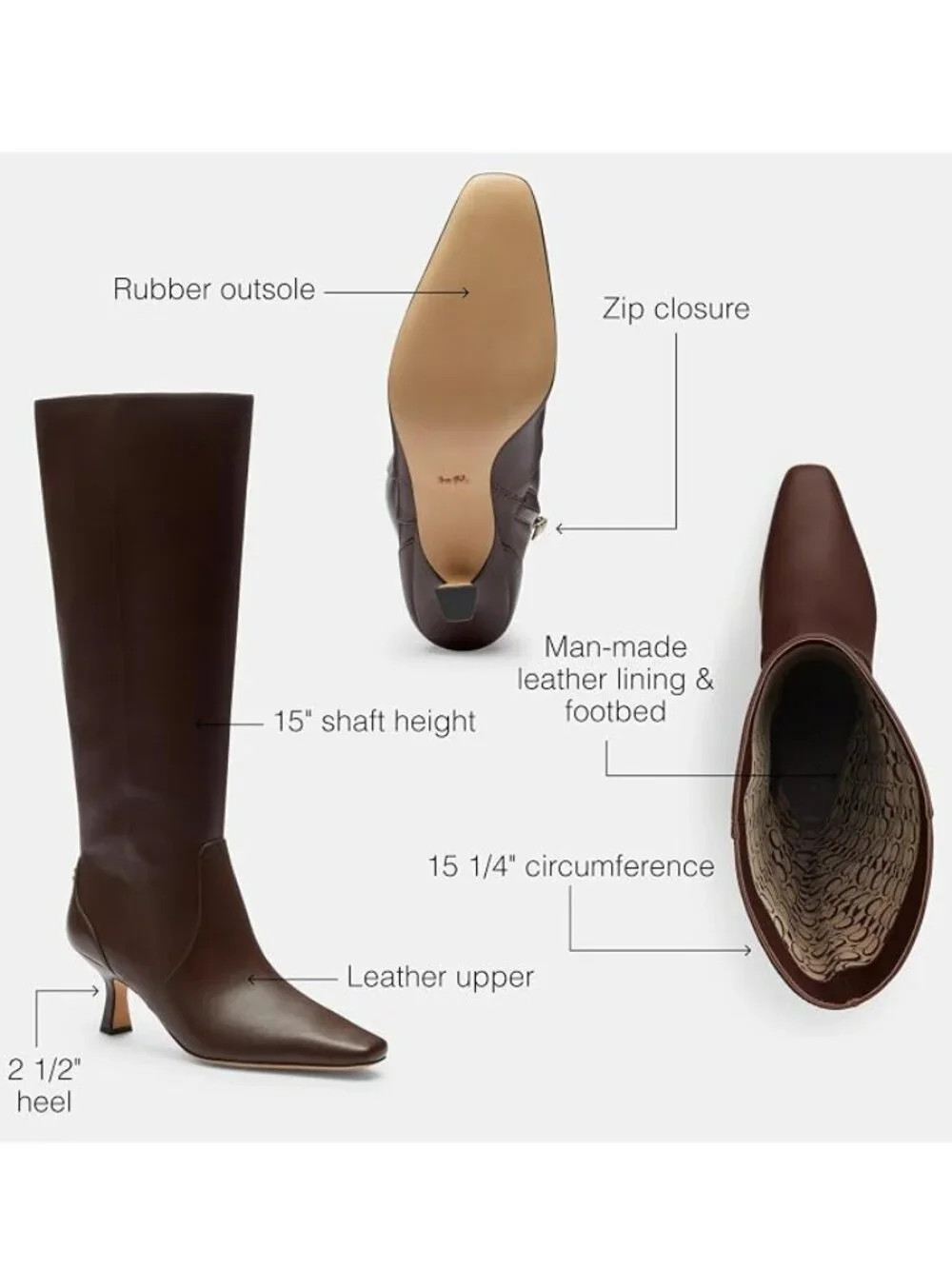 COACH Sculpted C Maple Leather Kitten Heel Knee High Boots Size 8 NWT